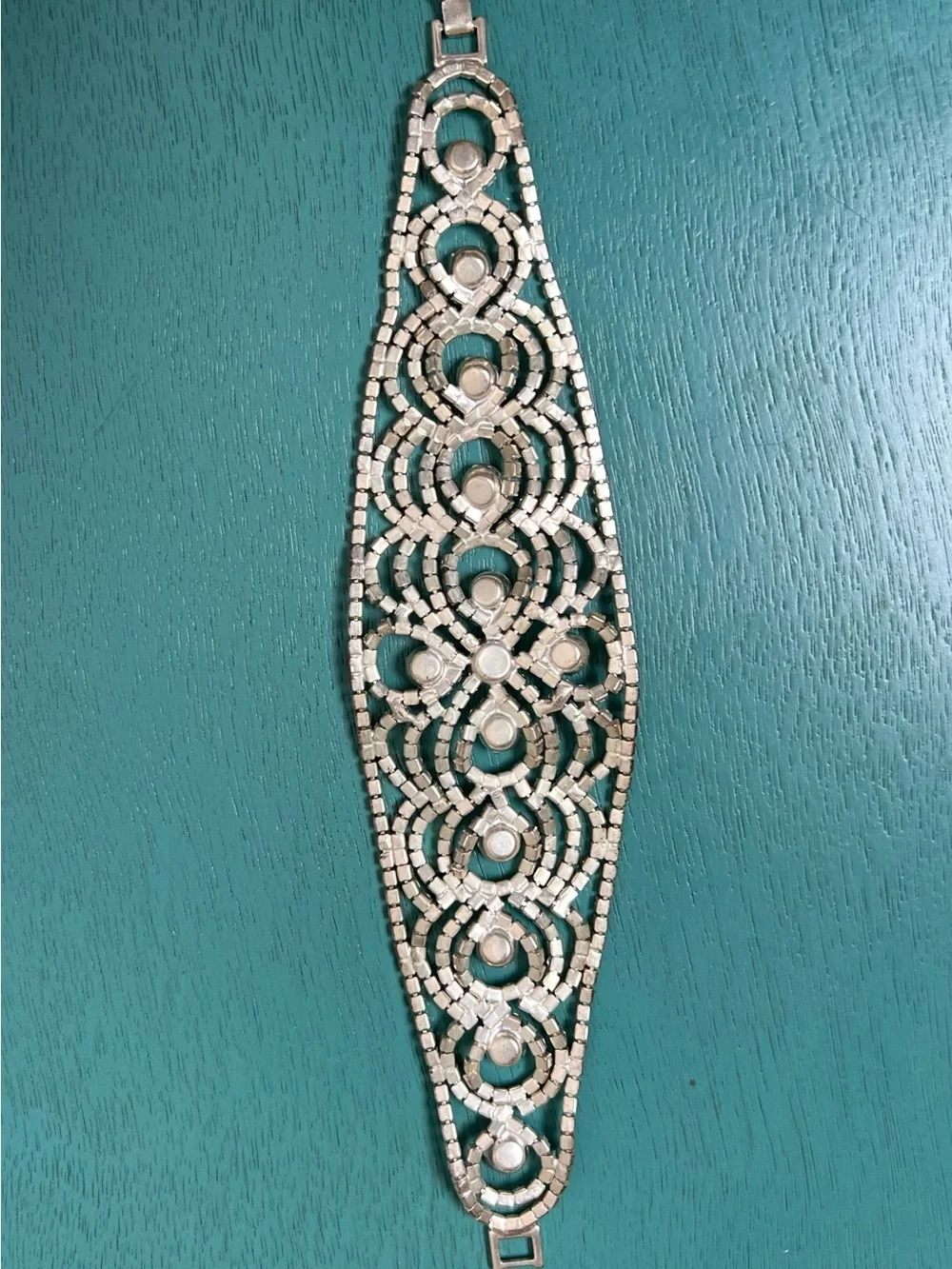 Rhinestone Crystal Statement Bracelet in Silver Tone